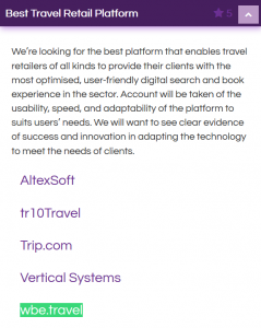 Travolution Awards Best Travel Retail Platform nomination for wbe.travel - Travel technology